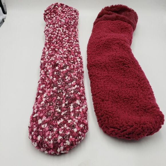 ANE & BLEECKER wine red pink insulated thermal pompom nonskid leg warmers socks - Picture 2 of 3